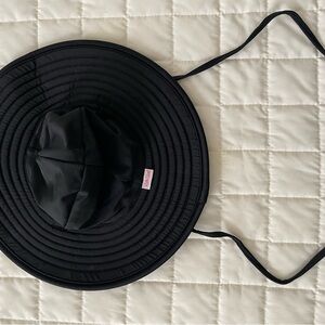 Ruffle Butts Black Sun Hat with Wide Brim and Chin Straps